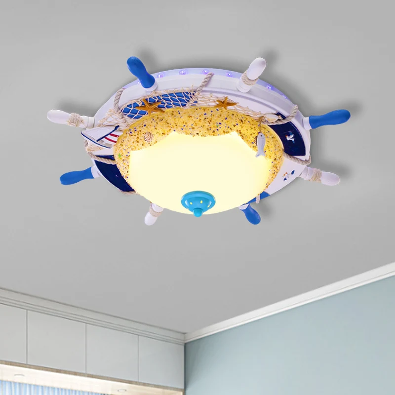 Kreative gewölbte Deckenleuchte, LED-Schlafzimmer-Einbauleuchte aus Opalglas mit Ruder- und Stranddesign blauem, warmweiße...