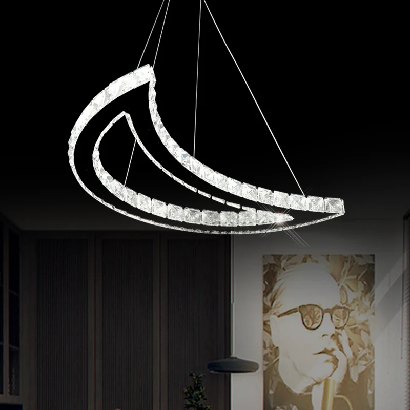 Kristallblock-Halbmond-Deckenleuchte Simplicity Edelstahl-LED-Hängeleuchter warmem/weißem Licht Clearhalo