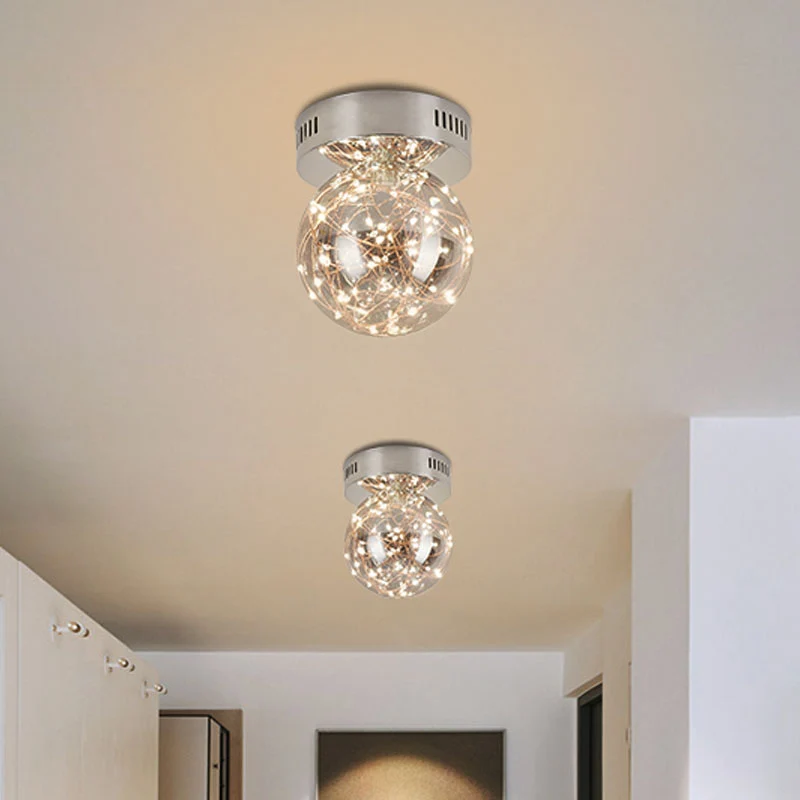 Kugel-Deckenleuchte aus rauchgrauem Glas, moderne LED-Einbauleuchte mit innerer leuchtender Schnur Clearhalo