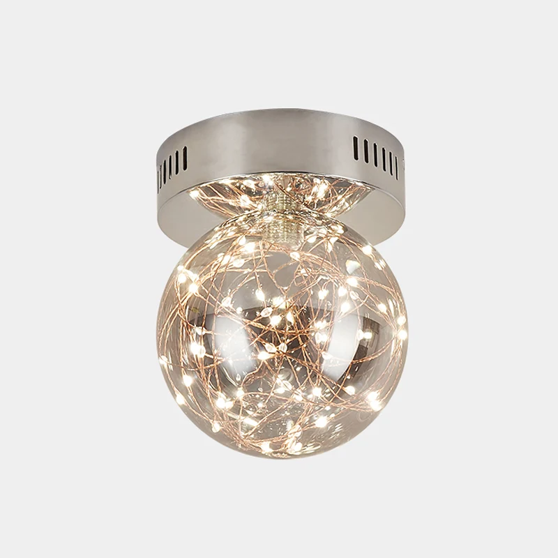 Kugel-Deckenleuchte aus rauchgrauem Glas, moderne LED-Einbauleuchte mit innerer leuchtender Schnur Clearhalo