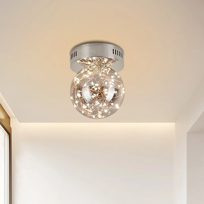 Kugel-Deckenleuchte aus rauchgrauem Glas, moderne LED-Einbauleuchte mit innerer leuchtender Schnur Clearhalo