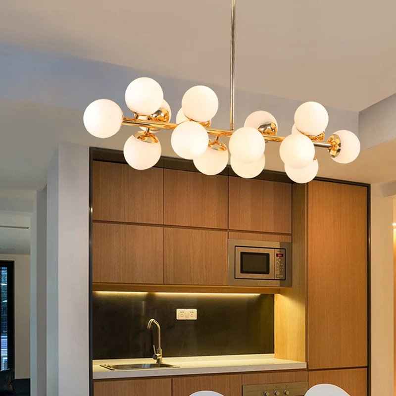 Kugel-Esszimmer-Pendelleuchten-Set, moderne Kronleuchter-Beleuchtung aus cremefarbenem Glas Gold Clearhalo