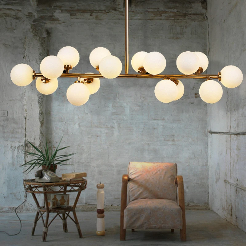 Kugel-Esszimmer-Pendelleuchten-Set, moderne Kronleuchter-Beleuchtung aus cremefarbenem Glas Gold Clearhalo