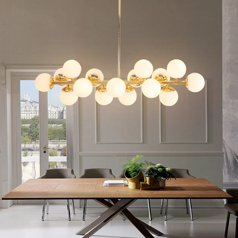Kugel-Esszimmer-Pendelleuchten-Set, moderne Kronleuchter-Beleuchtung aus cremefarbenem Glas Gold Clearhalo