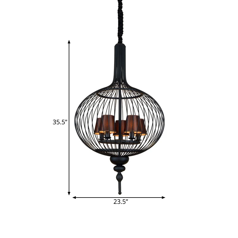 Laternen-Eisen-Kronleuchter-Anhänger, 23,5"/27,5" B. Traditionelle schwarze Deckenlampe mit 5 Köpfen und konischem Lampens...