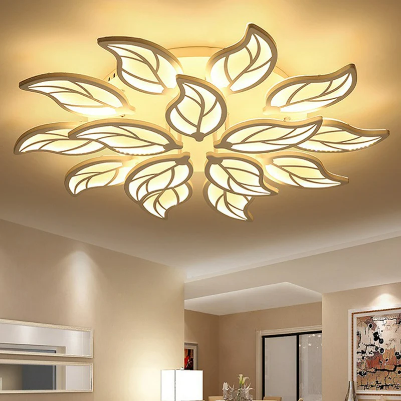 Leaf LED Semi Flush Light Simplicity Acryl Wohnzimmer Deckeneinbauleuchte Weiß Clearhalo