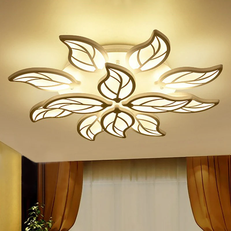 Leaf LED Semi Flush Light Simplicity Acryl Wohnzimmer Deckeneinbauleuchte Weiß Clearhalo