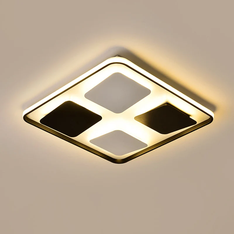 LED-Deckenbeleuchtung, moderne Schwarz-Weiß-Einbauleuchte mit quadratischem/rechteckigem Acrylschirm, warmweißes Licht Cle...