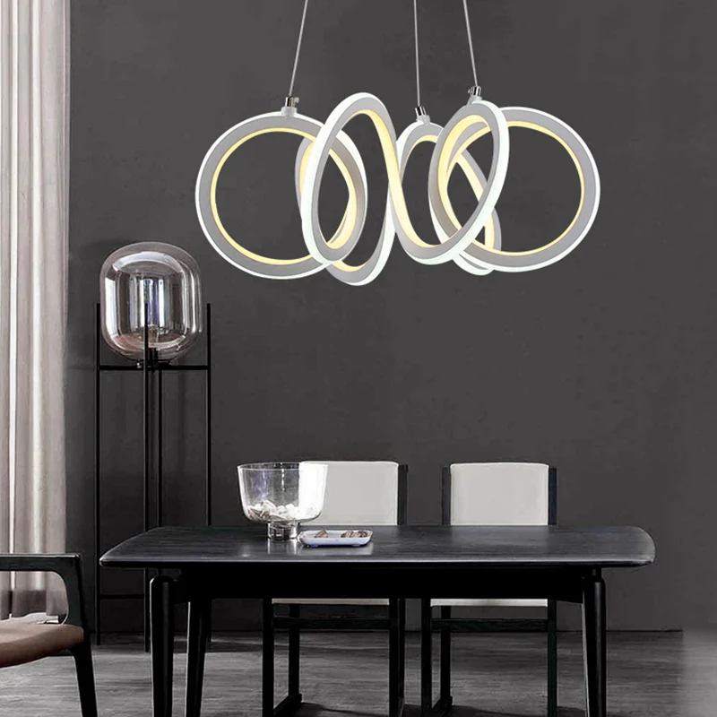 LED-Einzellicht-Wohnzimmer-Kronleuchter mit zyklischem Acrylschirm und weißem Hängeanhänger Clearhalo