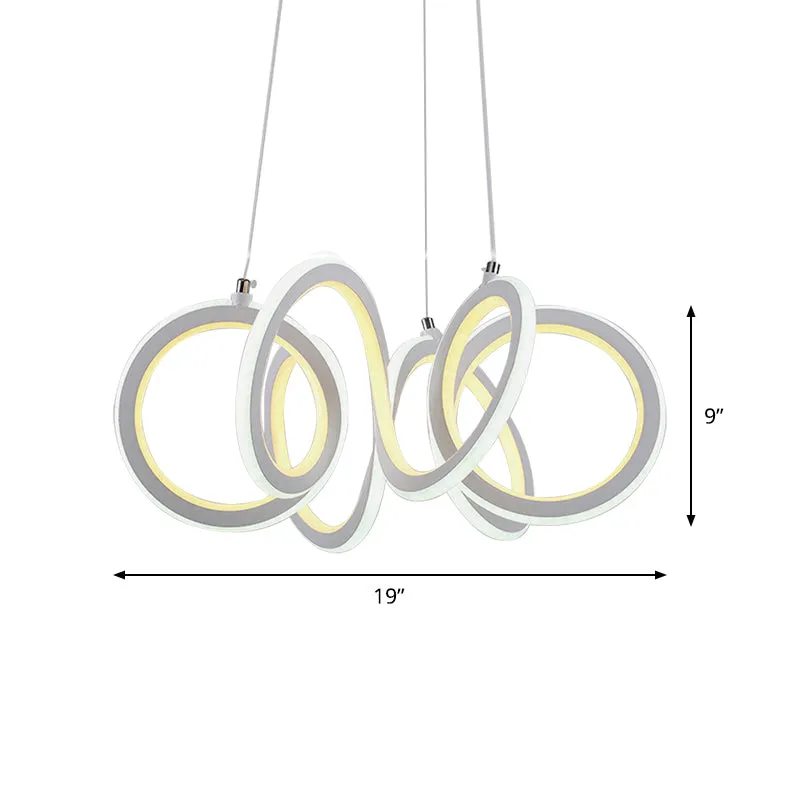 LED-Einzellicht-Wohnzimmer-Kronleuchter mit zyklischem Acrylschirm und weißem Hängeanhänger Clearhalo