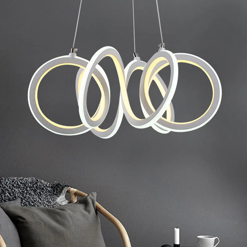LED-Einzellicht-Wohnzimmer-Kronleuchter mit zyklischem Acrylschirm und weißem Hängeanhänger Clearhalo