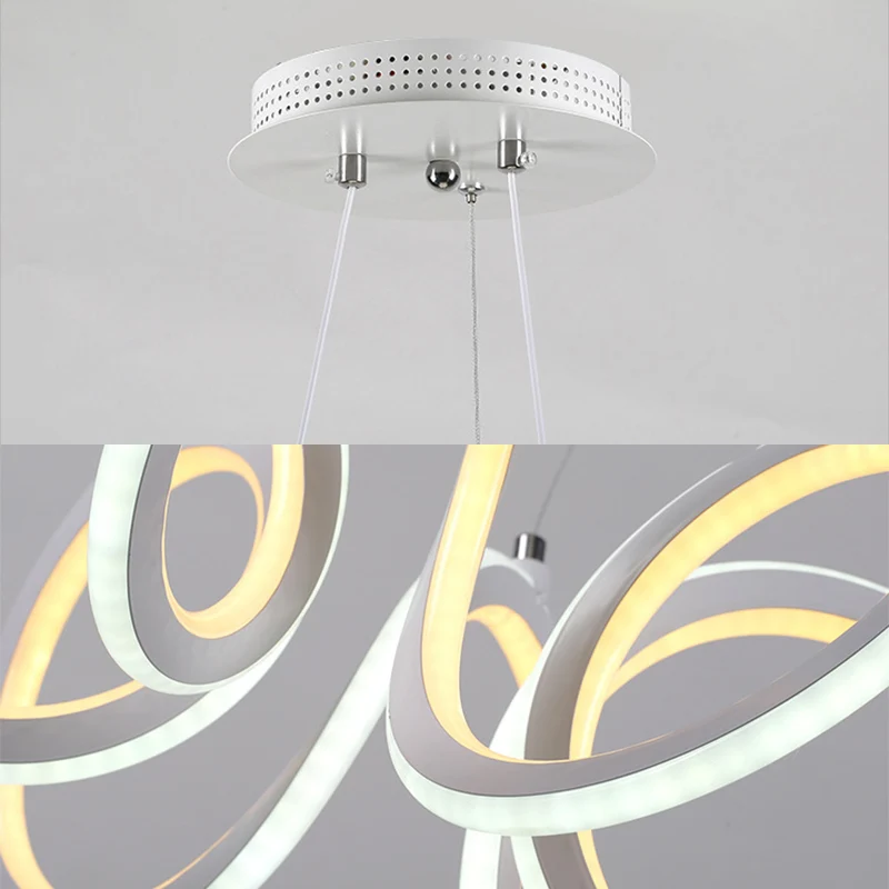 LED-Einzellicht-Wohnzimmer-Kronleuchter mit zyklischem Acrylschirm und weißem Hängeanhänger Clearhalo