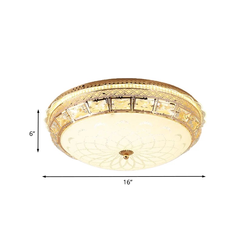 LED-Kristall-Deckenleuchte für Schlafzimmer, moderne goldene Deckenbeleuchtung mit kuppelförmigem weißem Glasschirm Clearhalo
