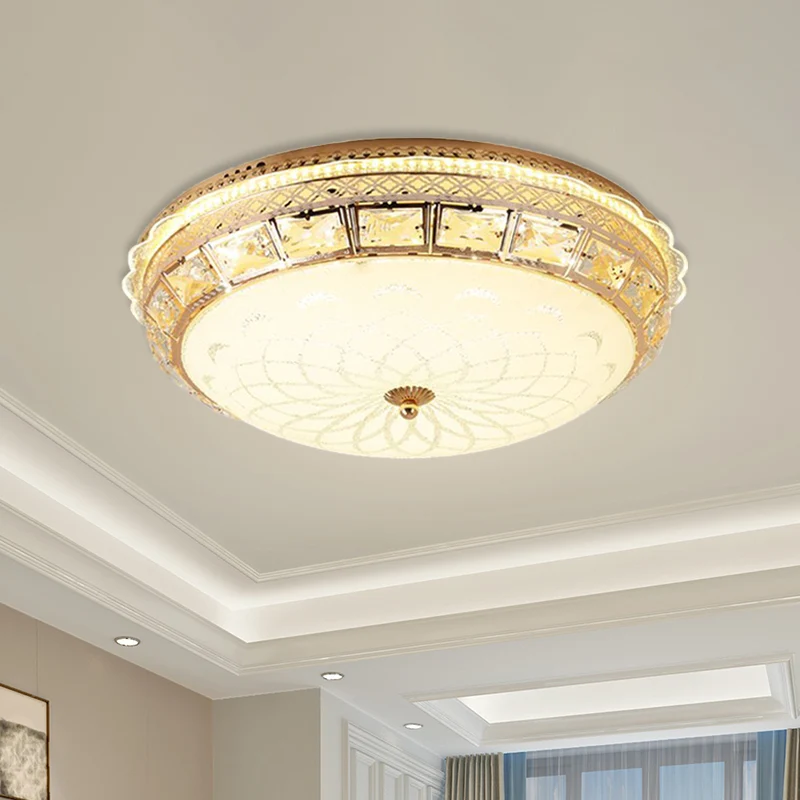 LED-Kristall-Deckenleuchte für Schlafzimmer, moderne goldene Deckenbeleuchtung mit kuppelförmigem weißem Glasschirm Clearhalo