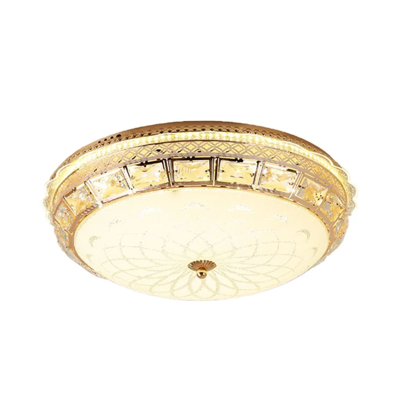 LED-Kristall-Deckenleuchte für Schlafzimmer, moderne goldene Deckenbeleuchtung mit kuppelförmigem weißem Glasschirm Clearhalo