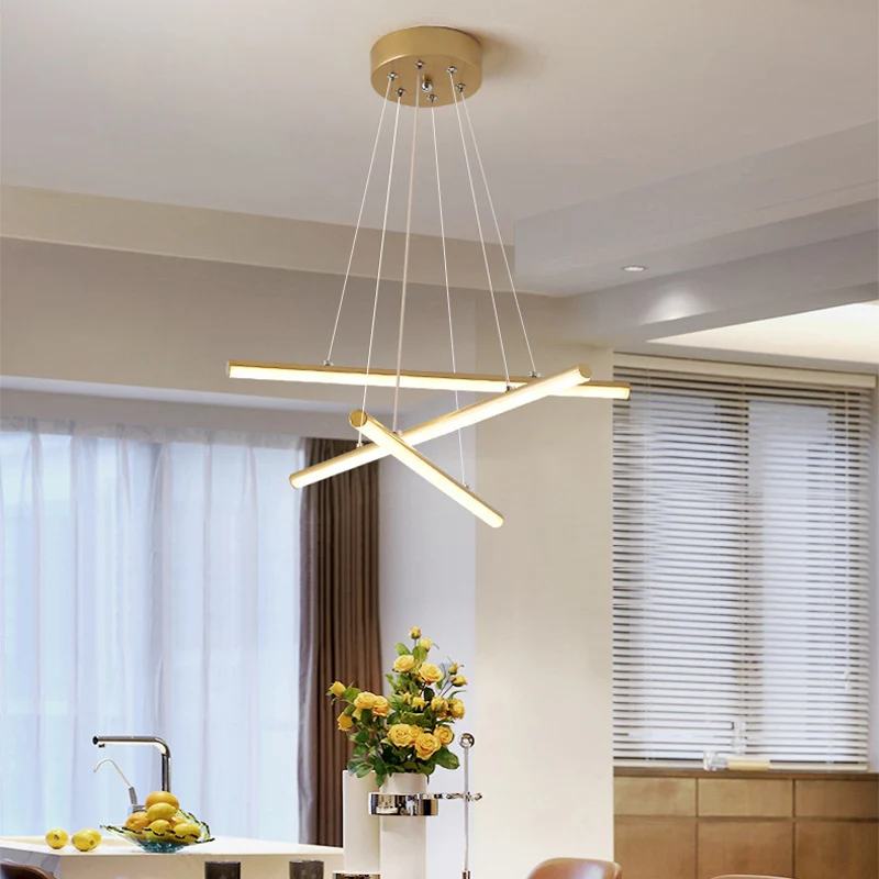 LED-Kronleuchter für Esszimmer mit linearem Acrylschirm, moderne Hängeleuchte Schwarz/Gold mit warmem/weißem Licht Clearhalo