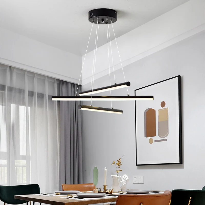 LED-Kronleuchter für Esszimmer mit linearem Acrylschirm, moderne Hängeleuchte Schwarz/Gold mit warmem/weißem Licht Clearhalo