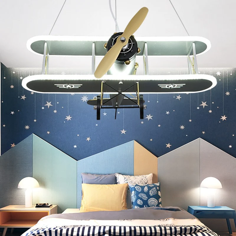 1 Licht Prop Flugzeug Pendelleuchte Kinder Metallic Deckenleuchte für Jungen Schlafzimmer Wohnzimmer Clearhalo
