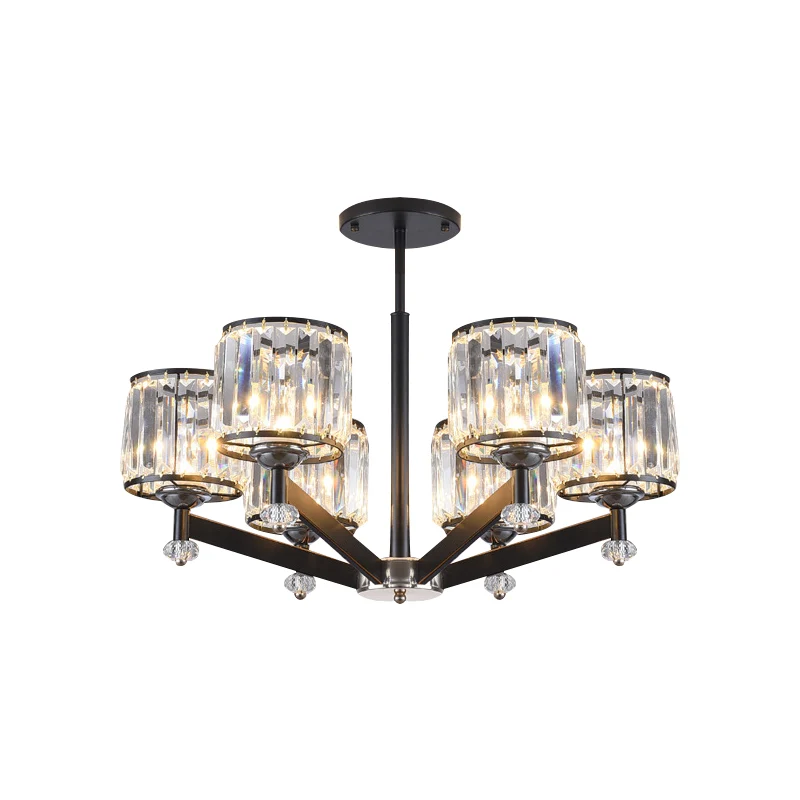 3/6 Lichter Kristall-Hängelampen-Set, traditionelle schwarze zylindrische Wohnzimmer-Kronleuchter-Beleuchtung Clearhalo