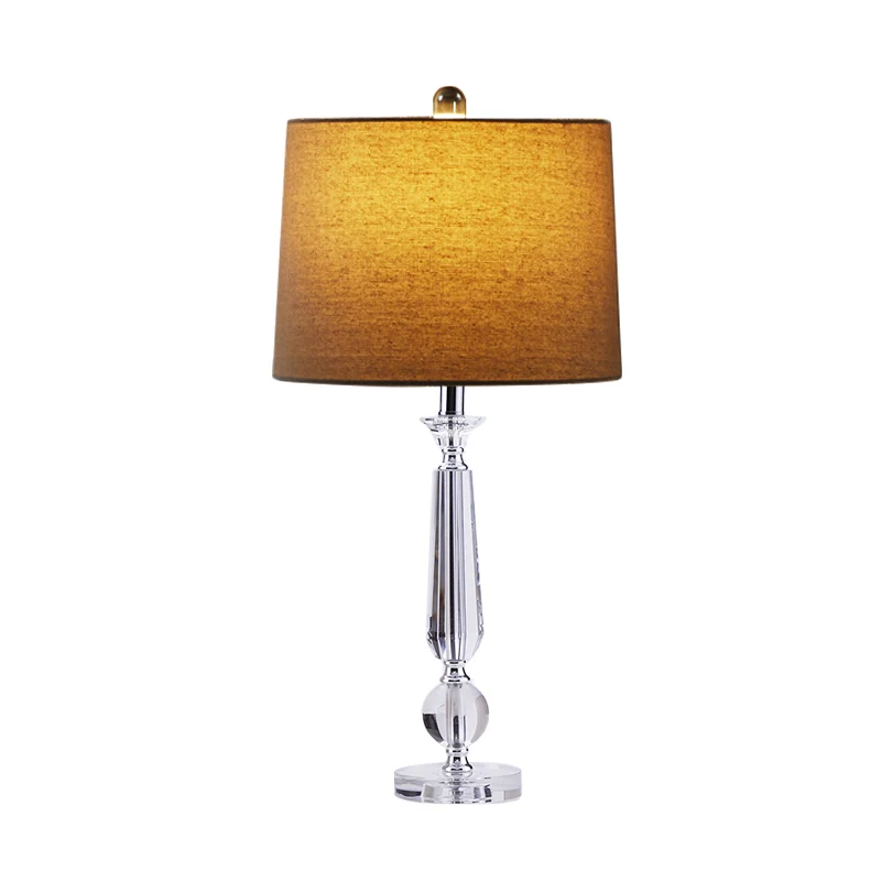 1 Lichttrommel-Nachttischlampe, Traditionalismus, weiß/braun/beige Stoff-Nachttischlampe für Schlafzimmer mit Kristallsock...
