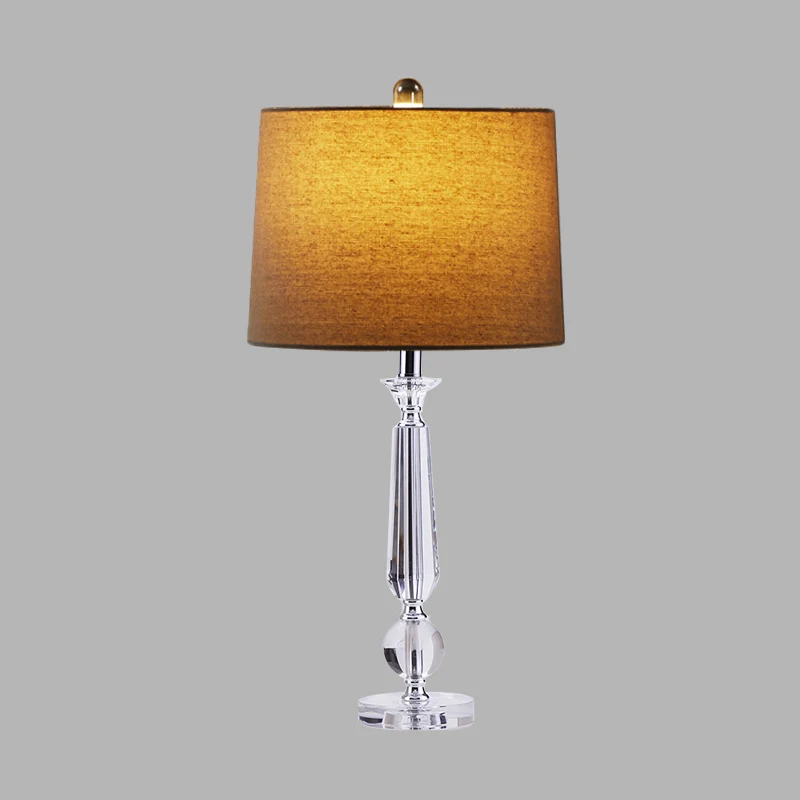 1 Lichttrommel-Nachttischlampe, Traditionalismus, weiß/braun/beige Stoff-Nachttischlampe für Schlafzimmer mit Kristallsock...