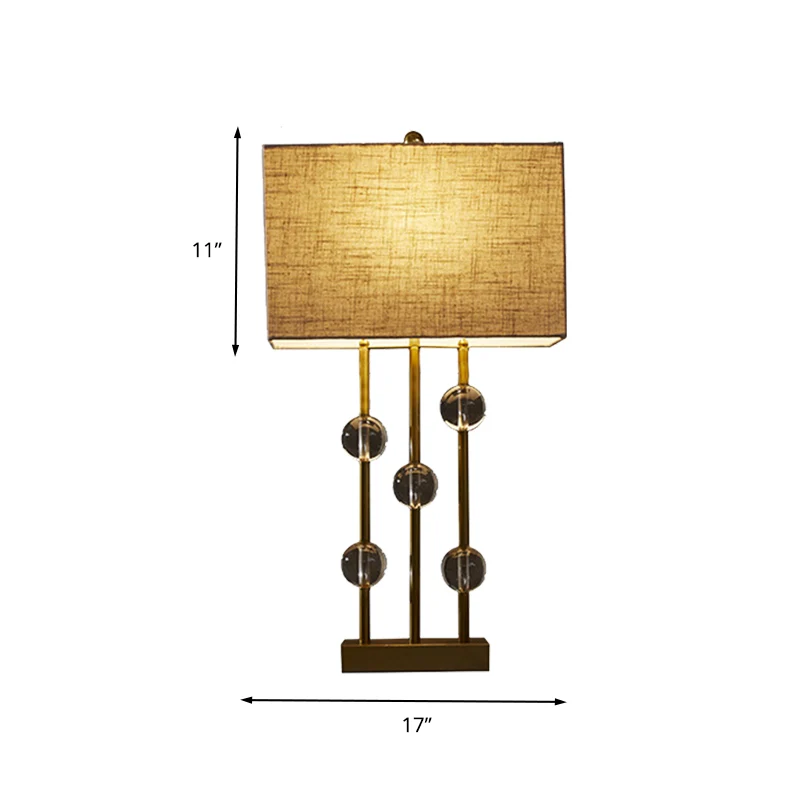 Ländliche rechteckige Nachtlicht-Tischlampe aus Stoff mit 1 Licht Beige für Schlafzimmer mit Kristalldeko Clearhalo