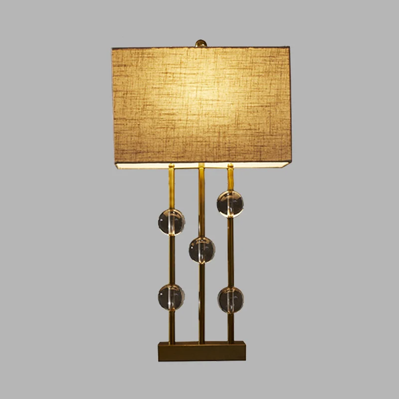 Ländliche rechteckige Nachtlicht-Tischlampe aus Stoff mit 1 Licht Beige für Schlafzimmer mit Kristalldeko Clearhalo