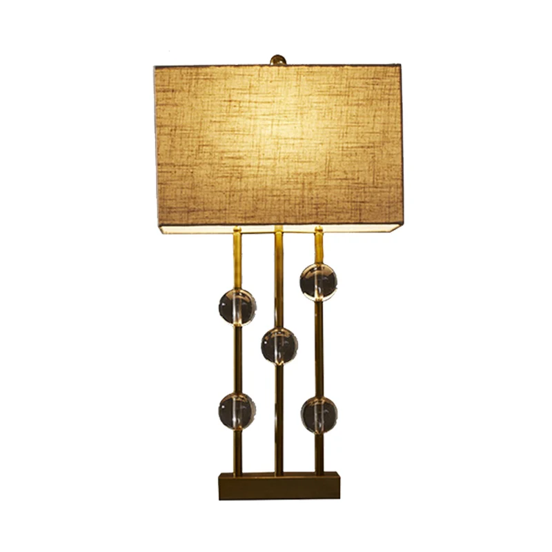 Ländliche rechteckige Nachtlicht-Tischlampe aus Stoff mit 1 Licht Beige für Schlafzimmer mit Kristalldeko Clearhalo