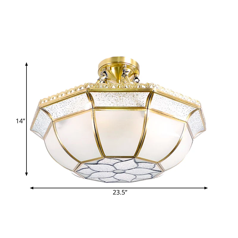 Messing 4 Lichter Deckenlampe Kolonialismus Opal geblasene Glaskuppel Halbbündige Deckenleuchte für Wohnzimmer Clearhalo