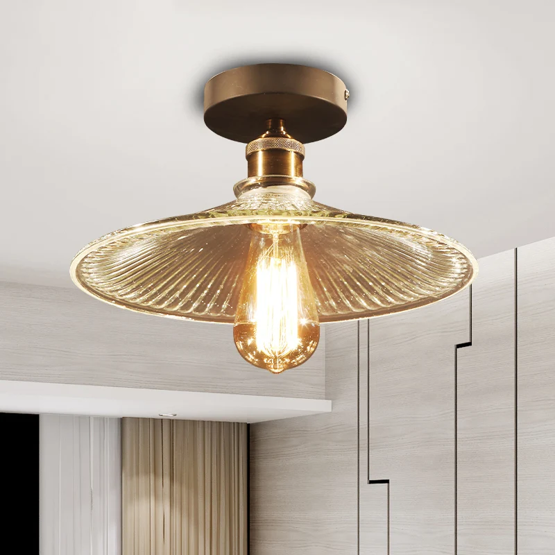 Messing-Deckenleuchte mit einer Lampe, Industrie-Mercury-Glas, halbbündig Clearhalo