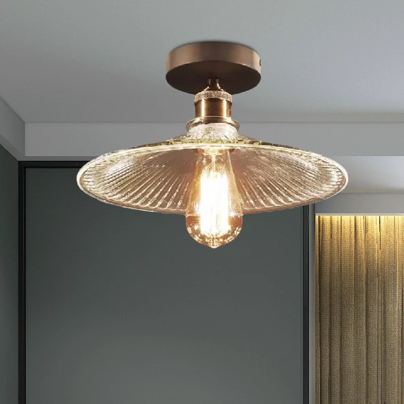 Messing-Deckenleuchte mit einer Lampe, Industrie-Mercury-Glas, halbbündig Clearhalo