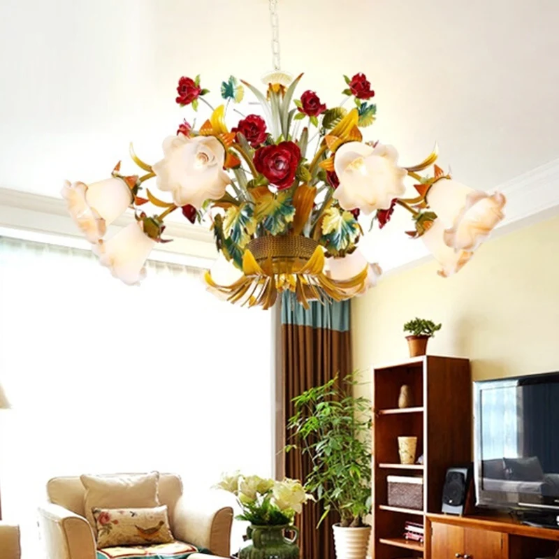 Metallgelber Deckenleuchter, ausgestellt, 5/8 Glühbirnen, ländliches LED-Hängelampen-Set für Wohnzimmer Clearhalo