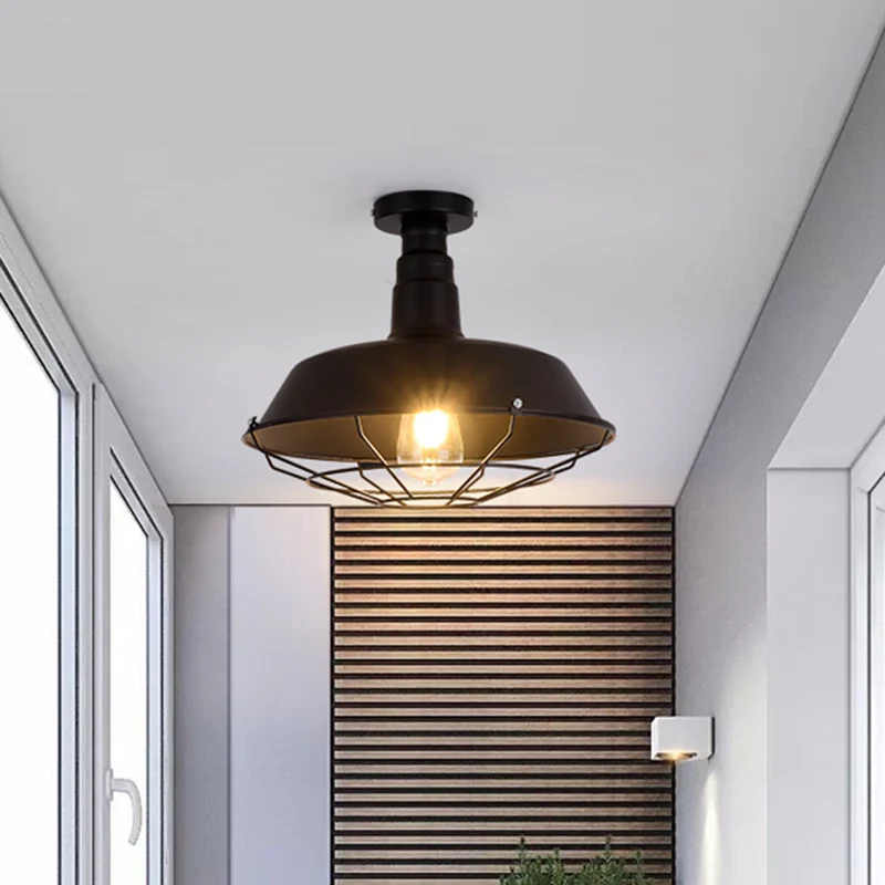 Metallisch schattierte Unterputzbeleuchtung im Retro-Stil mit einer Glühbirne, halbbündige Korridor-Deckenleuchte Schwarz...