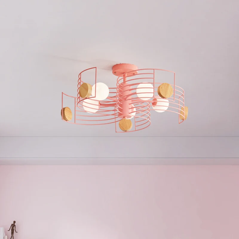 Metallische, spiralförmige, halbbündige Kinder-LED-Deckenleuchte Rosa/Gold mit weißem Glasschirm Clearhalo
