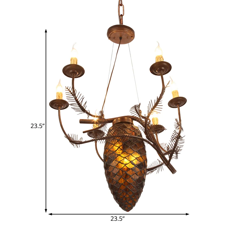 Metall-Kaffee-Hängelampe, Tannenzapfen, 9 Lichter, rustikale Kronleuchter-Leuchte für Esszimmer Clearhalo
