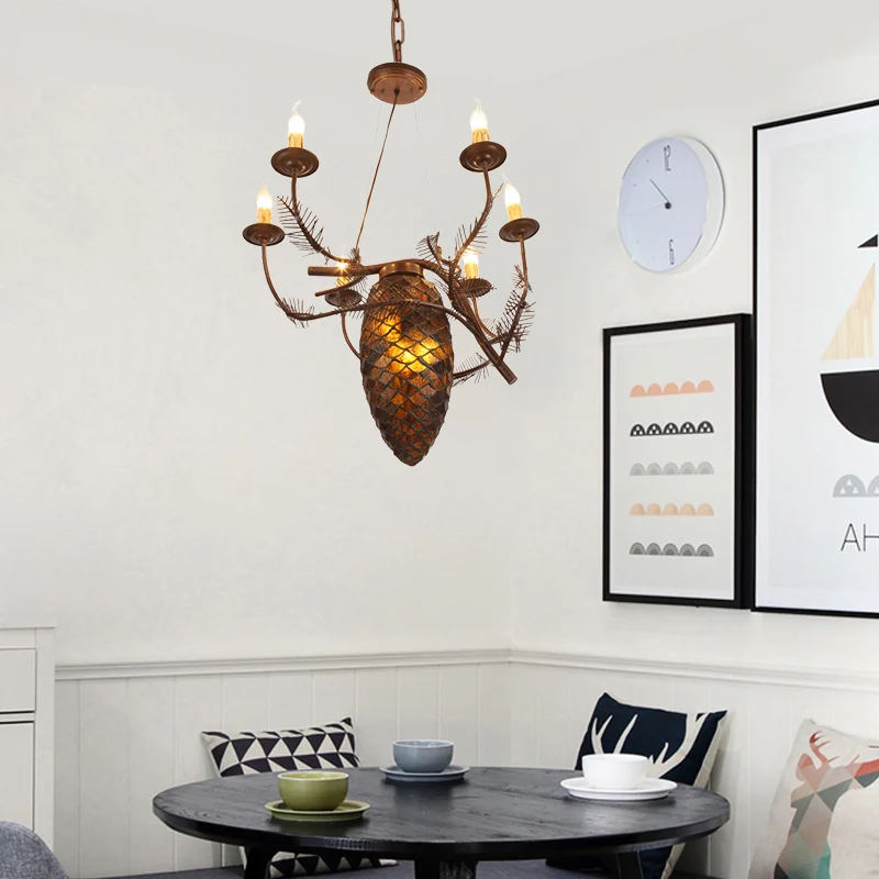 Metall-Kaffee-Hängelampe, Tannenzapfen, 9 Lichter, rustikale Kronleuchter-Leuchte für Esszimmer Clearhalo
