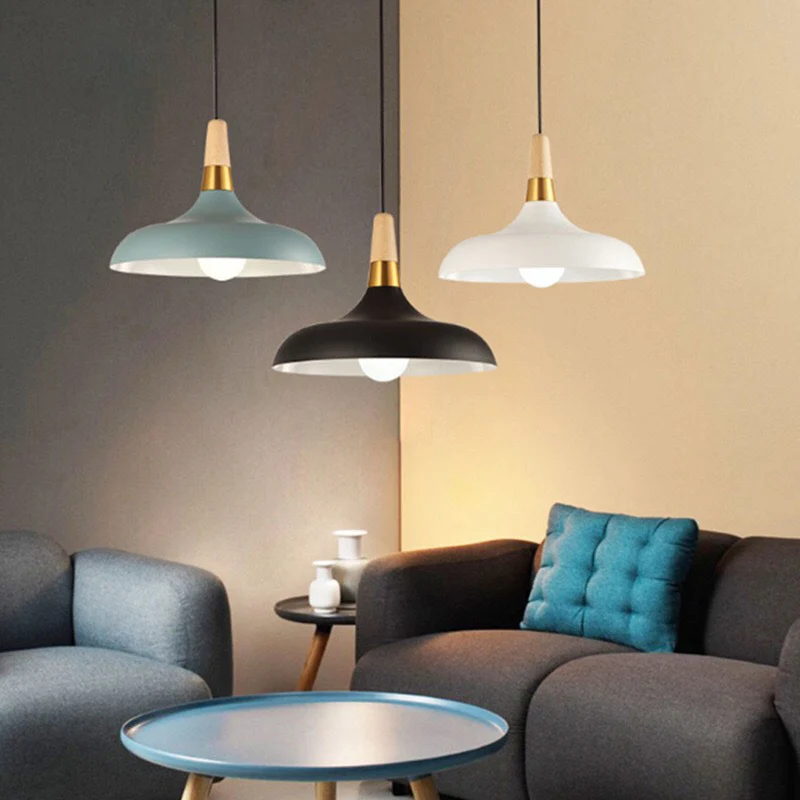 Metallscheunen-Pendelleuchte Modernity 1-Licht-Deckenpendelleuchte mit Holzgriff Clearhalo
