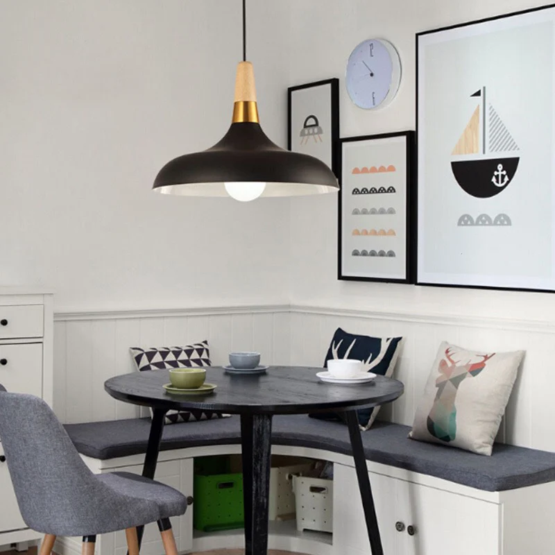 Metallscheunen-Pendelleuchte Modernity 1-Licht-Deckenpendelleuchte mit Holzgriff Clearhalo