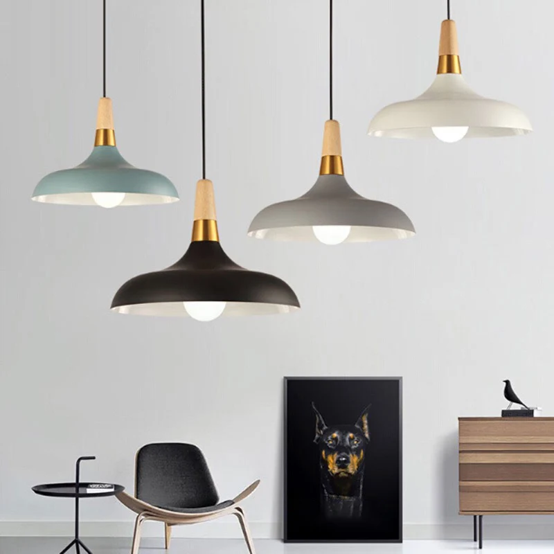 Metallscheunen-Pendelleuchte Modernity 1-Licht-Deckenpendelleuchte mit Holzgriff Clearhalo