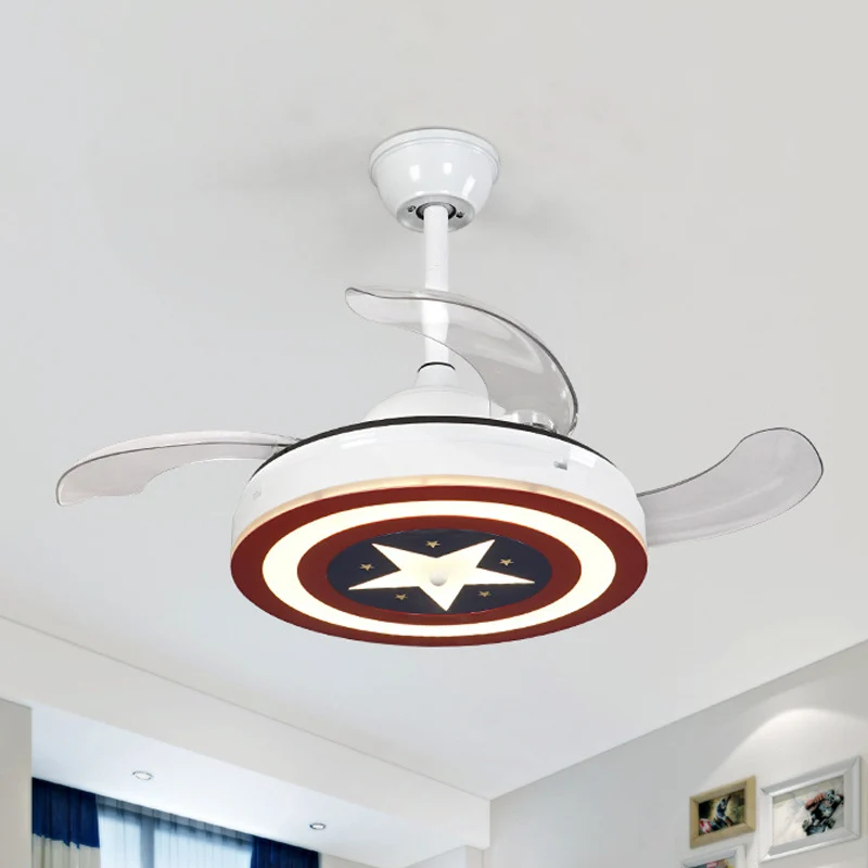 34" W Metall-Stern-Hängeventilator-Lampe für Kinder, halbbündige LED-Deckenleuchte Rot mit 3 Flügeln Clearhalo