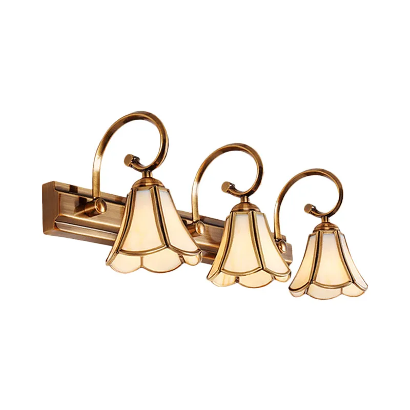 Milchglas-Schminktischlampe im Kolonialstil, 1/2/3-Kopf-Badezimmer-Wandleuchte Gold Clearhalo