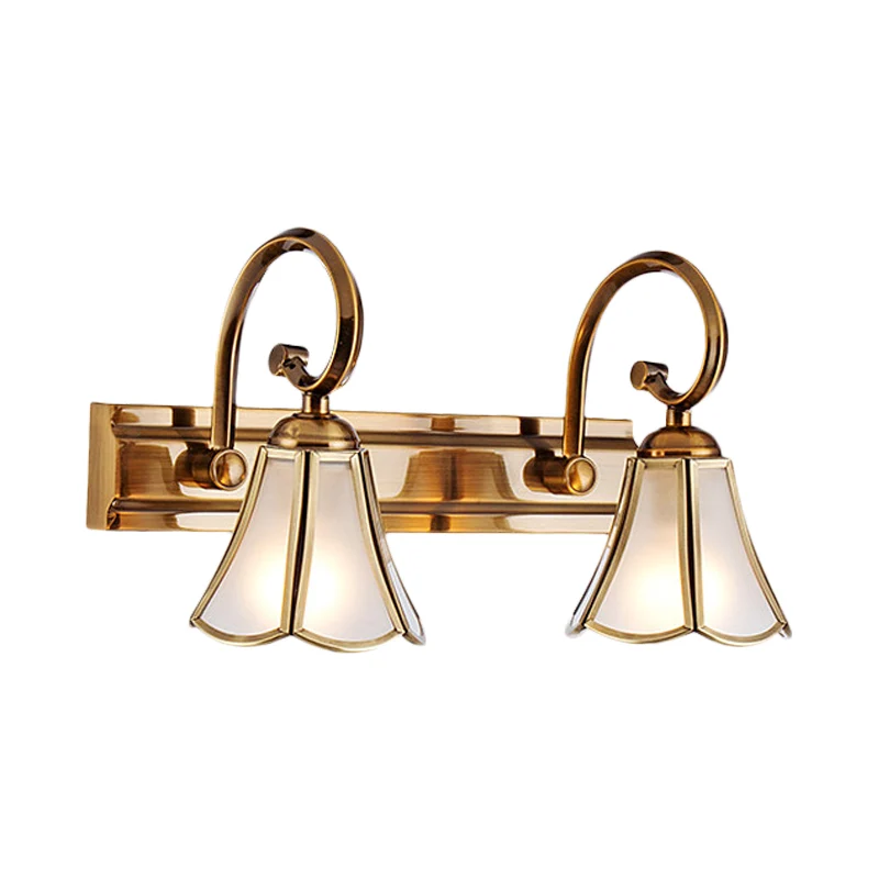 Milchglas-Schminktischlampe im Kolonialstil, 1/2/3-Kopf-Badezimmer-Wandleuchte Gold Clearhalo
