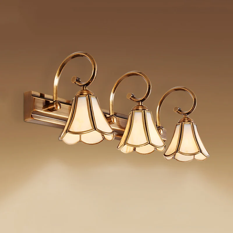 Milchglas-Schminktischlampe im Kolonialstil, 1/2/3-Kopf-Badezimmer-Wandleuchte Gold Clearhalo