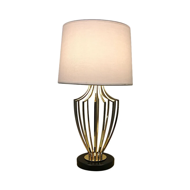 Minimal Barrel Nachttischlampe aus Stoff, 11"/14" B, 1 Kopf, Schlafzimmer-Schreibtischbeleuchtung Schwarz/Weiß mit Urnenkä...