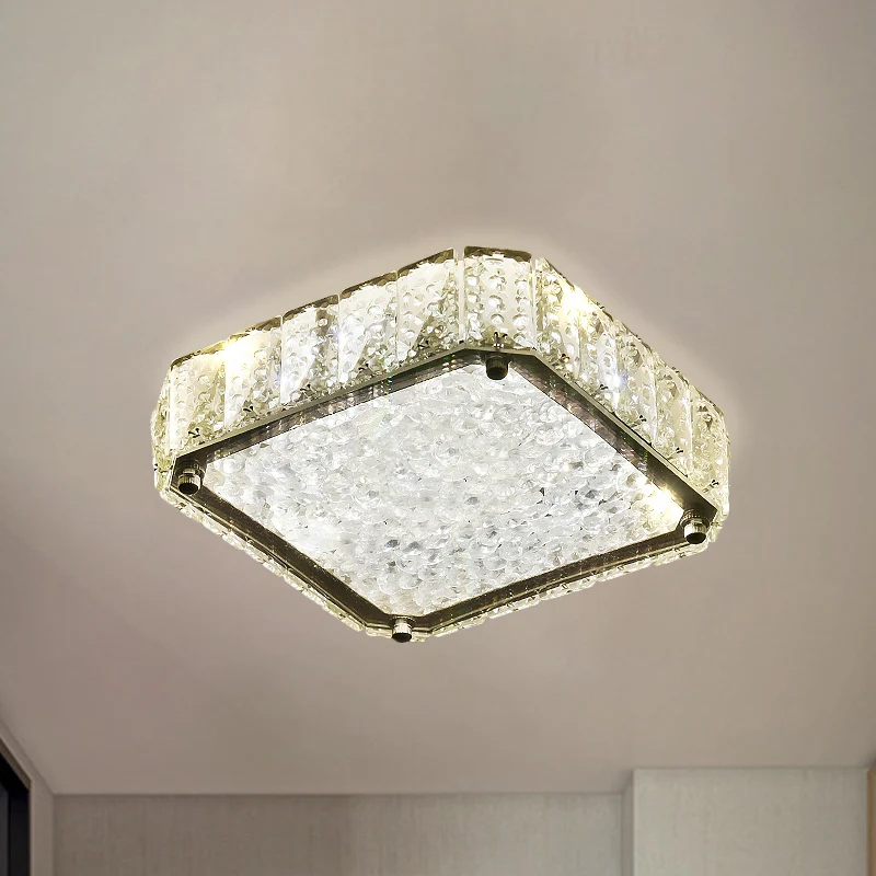 Minimalistische LED-Einbauleuchte aus Edelstahl, rund/quadratisch/Blumen-Deckenleuchte mit klarem Kristallschirm warmem/we...