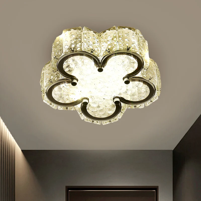 Minimalistische LED-Einbauleuchte aus Edelstahl, rund/quadratisch/Blumen-Deckenleuchte mit klarem Kristallschirm warmem/we...