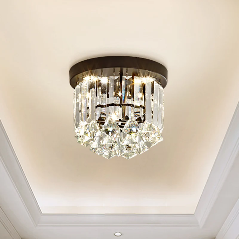 Minimalistische LED-Unterputzbeleuchtung, schwarze Kaskaden-Deckenleuchte mit Kristallprismenschirm warmem/weißem Licht Cl...
