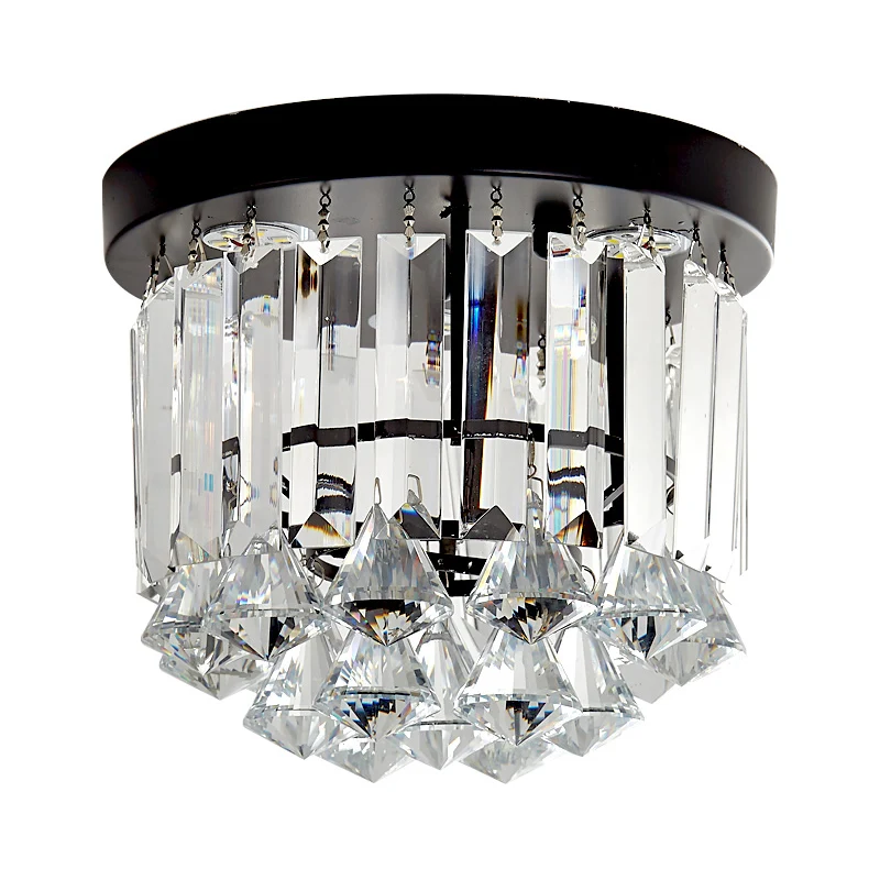 Minimalistische LED-Unterputzbeleuchtung, schwarze Kaskaden-Deckenleuchte mit Kristallprismenschirm warmem/weißem Licht Cl...