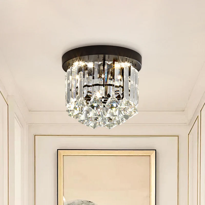 Minimalistische LED-Unterputzbeleuchtung, schwarze Kaskaden-Deckenleuchte mit Kristallprismenschirm warmem/weißem Licht Cl...