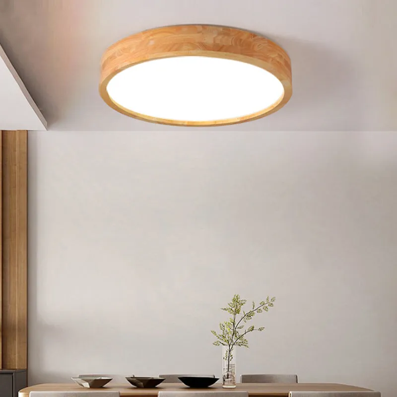 Minimalistisches rundes Holz-Deckenlampen-Set, 12"/16"/19,5" Durchmesser, beige LED-Einbauleuchte warmem/weißem Licht Clea...